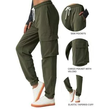 SPECIALMAGIC Women's Cargo Sweatpants Cotton Athletic Joggers 4 Pockets Sporty Pants Army Green Small