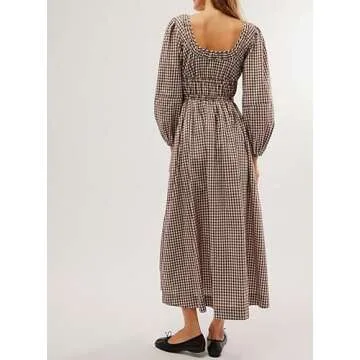 Women's 2024 Summer Boho Square Neck Midi Dress