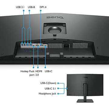 BenQ PD3205U Mac-Ready Monitor 32" 4K UHD | 99% Rec.709 & sRGB | IPS | DeltaE ≤3 | ICC Sync | Calibration Report | AQCOLOR | Uniformity | HotKey Puck | Ergonomic | DisplayPort | USB-C (65W) | USB Hub
