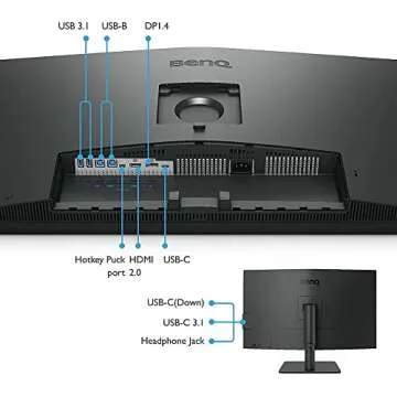 BenQ PD3205U Mac-Ready Monitor 32" 4K UHD | 99% Rec.709 & sRGB | IPS | DeltaE ≤3 | ICC Sync | Calibration Report | AQCOLOR | Uniformity | HotKey Puck | Ergonomic | DisplayPort | USB-C (65W) | USB Hub
