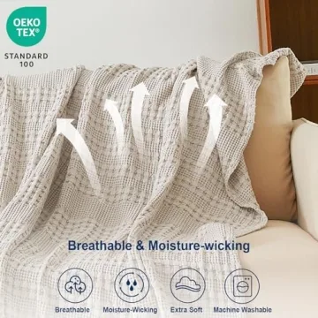 PHF Cotton Waffle Weave Blanket Twin Size Lightweight Breathable