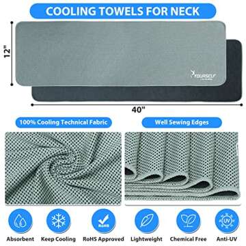 SYOURSELF Cooling Towel, Cooling Towels for Neck,40" x 12"Ice Towel for Instant Cooling Relief, Soft Breathable Chilly Towel, Perfect Yoga, Golf, Sports, Gym, Workout, Athletes Towel (1PC-Grey)