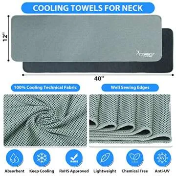 SYOURSELF Cooling Towel, Cooling Towels for Neck,40" x 12"Ice Towel for Instant Cooling Relief, Soft Breathable Chilly Towel, Perfect Yoga, Golf, Sports, Gym, Workout, Athletes Towel (1PC-Grey)