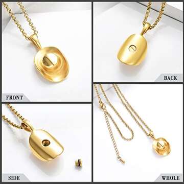 Hearbeingt Cowboy Hat Cremation Jewelry for Ashes Urn Necklace for Ashes for Women Men Stainless Steel Memorial Ash Urn Jewelry