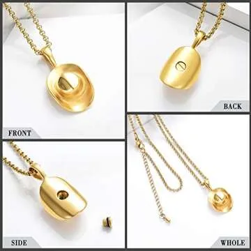 Hearbeingt Cowboy Hat Cremation Jewelry for Ashes Urn Necklace for Ashes for Women Men Stainless Steel Memorial Ash Urn Jewelry