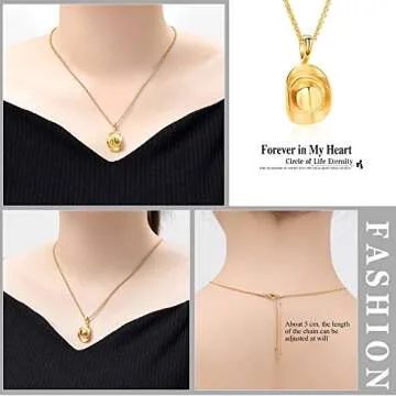 Hearbeingt Cowboy Hat Cremation Jewelry for Ashes Urn Necklace for Ashes for Women Men Stainless Steel Memorial Ash Urn Jewelry