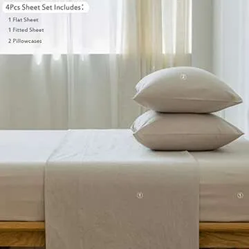 MooMee Bedding Sheet Set 100% Washed Cotton Linen Like Textured Breathable Durable Soft Comfy (Cream...