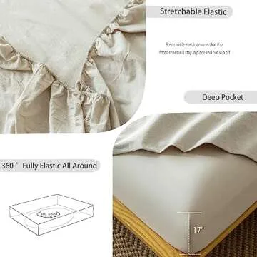 MooMee Bedding Sheet Set 100% Washed Cotton Linen Like Textured Breathable Durable Soft Comfy (Cream Grey, Queen)