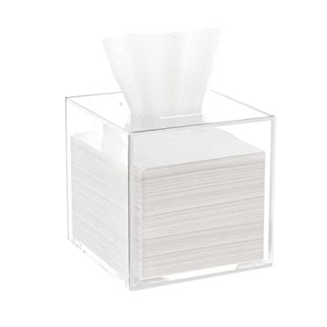 HBlife Facial Tissue Dispenser Box Cover Square Clear Acrylic Mask Case Holder with Magnetic Bottom,...
