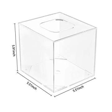 HBlife Facial Tissue Dispenser Box Cover Square Clear Acrylic Mask Case Holder with Magnetic Bottom, Dryer Sheet Holder for Car, Bathroom, Laundry, Office, Counter and Table, 5.51 x 5.51 x 5.91 Inches