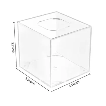 HBlife Facial Tissue Dispenser Box Cover Square Clear Acrylic Mask Case Holder with Magnetic Bottom, Dryer Sheet Holder for Car, Bathroom, Laundry, Office, Counter and Table, 5.51 x 5.51 x 5.91 Inches
