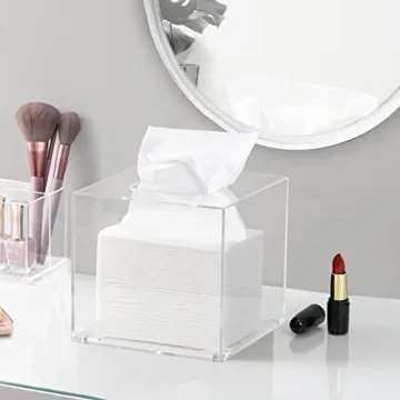 HBlife Facial Tissue Dispenser Box Cover Square Clear Acrylic Mask Case Holder with Magnetic Bottom, Dryer Sheet Holder for Car, Bathroom, Laundry, Office, Counter and Table, 5.51 x 5.51 x 5.91 Inches