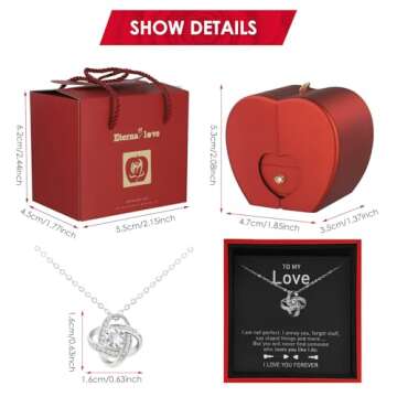 Eternal Flowers Rose with Necklace Apple Gift Box, Forever Rose that Never Wither with Four-leaf Clo...