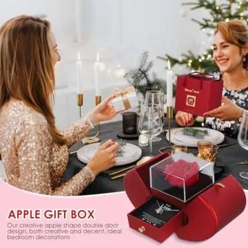 Eternal Flowers Rose with Necklace Apple Gift Box, Forever Rose that Never Wither with Four-leaf Clover Eternal Heart Necklace,Gifts for her on Anniversaries, Christmas Birthdays Valentine's Day