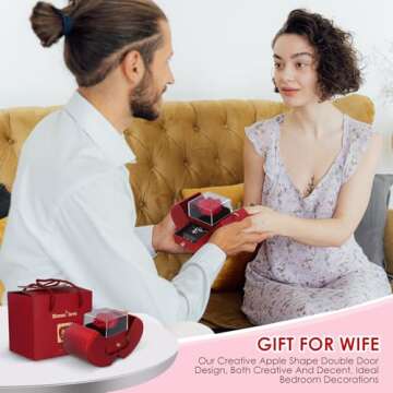 Eternal Flowers Rose with Necklace Apple Gift Box, Forever Rose that Never Wither with Four-leaf Clover Eternal Heart Necklace,Gifts for her on Anniversaries, Christmas Birthdays Valentine's Day