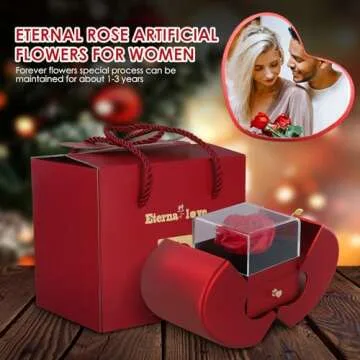 Eternal Flowers Rose with Necklace Apple Gift Box, Forever Rose that Never Wither with Four-leaf Clover Eternal Heart Necklace,Gifts for her on Anniversaries, Christmas Birthdays Valentine's Day