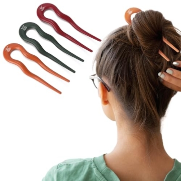 HAWWWY 3 Pack Multicolored Hairpins - Stylish U Shape Bun Clip Set