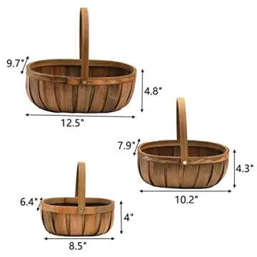 Lawei 3 Pack Wicker Bread Baskets, Wood Chip Picnic Basket with Handles, Handmade Woven Fruits Veget...