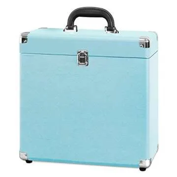 Victrola Vintage Vinyl Record Storage and Carrying Case, Fits all Standard Records - 33 1/3, 45 and 78 RPM, Holds 30 Albums, Perfect for your Treasured Record Collection, Turquoise