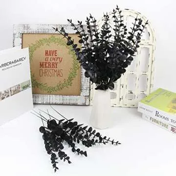 Tinsow 26 Pcs Black Artificial Eucalyptus Stems Faux Halloween Flowers Eucalyptuses Real Touch Leaf Centerpiece Home Decor (26, Black)