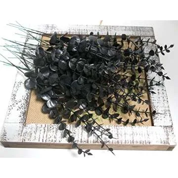 Tinsow 26 Pcs Black Artificial Eucalyptus Stems Faux Halloween Flowers Eucalyptuses Real Touch Leaf Centerpiece Home Decor (26, Black)