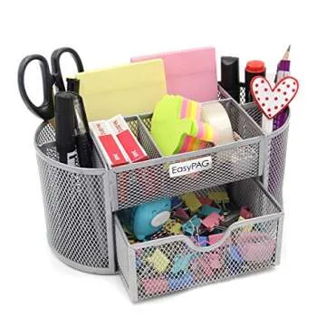 EasyPAG Desk Organizer with Drawer Mesh Office Supplies Stationery Caddy Multi-functional Desktop Pe...