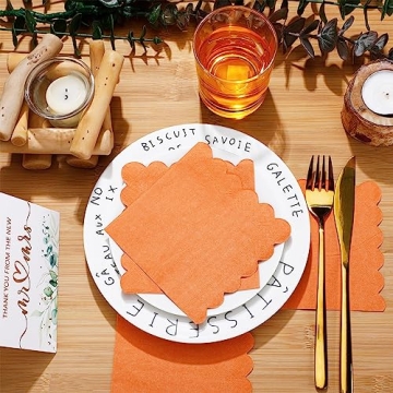Elegant 100 Pcs Scalloped Cocktail Napkins for Parties