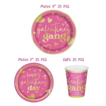 Galentines Gang Plates, Galentines Day Party Decorations, Gold Foil Galentine’s Day Plates and Cup...