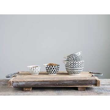 Creative Co-Op Black & White Stoneware Measuring Cups with Gold Electroplating (Set of 4 Sizes)