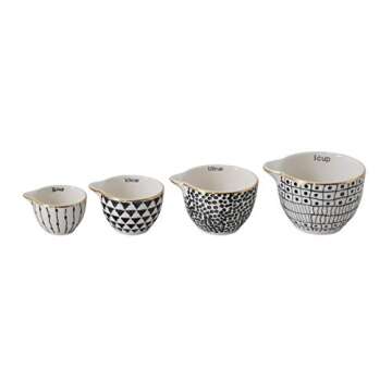 Creative Co-Op Black & White Stoneware Measuring Cups with Gold Electroplating (Set of 4 Sizes)