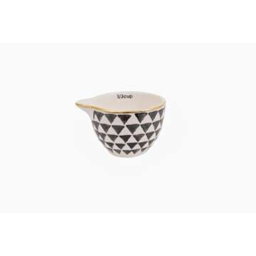 Creative Co-Op Black & White Stoneware Measuring Cups with Gold Electroplating (Set of 4 Sizes)