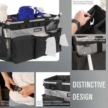SCAVATA Wearable Cleaning Caddy Bag, Cleaning Caddy Supplies Organizer with Handle & Shoulder Straps for Housekeepers, Under Sink & Car Cleaning Tool Organizers with 4 Foldable Divider (Grey)