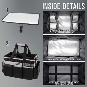 SCAVATA Wearable Cleaning Caddy Bag, Cleaning Caddy Supplies Organizer with Handle & Shoulder Straps for Housekeepers, Under Sink & Car Cleaning Tool Organizers with 4 Foldable Divider (Grey)