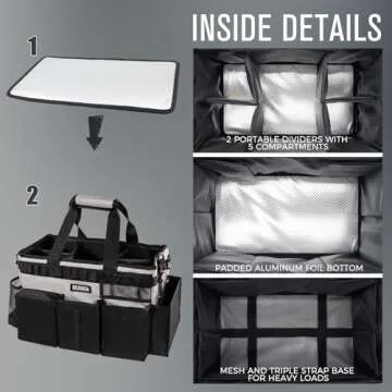 SCAVATA Wearable Cleaning Caddy Bag, Cleaning Caddy Supplies Organizer with Handle & Shoulder Straps for Housekeepers, Under Sink & Car Cleaning Tool Organizers with 4 Foldable Divider (Grey)