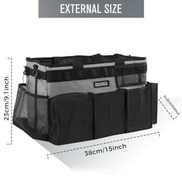 SCAVATA Wearable Cleaning Caddy Bag, Cleaning Caddy Supplies Organizer with Handle & Shoulder Straps for Housekeepers, Under Sink & Car Cleaning Tool Organizers with 4 Foldable Divider (Grey)