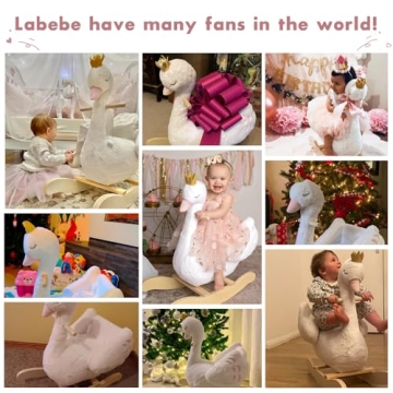 labebe - Plush Rocking Horse Wooden, Baby Riding Animal White Swan, Kid Ride On Toy for 1-3 Year Old, Girl&Boy Stuffed Rocking Animal Outdoor, Nursery/Infant/Child Christmas or Birthday Gift