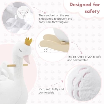 labebe - Plush Rocking Horse Wooden, Baby Riding Animal White Swan, Kid Ride On Toy for 1-3 Year Old, Girl&Boy Stuffed Rocking Animal Outdoor, Nursery/Infant/Child Christmas or Birthday Gift