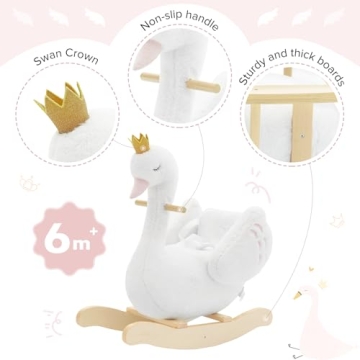 labebe - Plush Rocking Horse Wooden, Baby Riding Animal White Swan, Kid Ride On Toy for 1-3 Year Old, Girl&Boy Stuffed Rocking Animal Outdoor, Nursery/Infant/Child Christmas or Birthday Gift