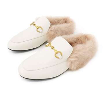 Comfity Mules for Women, Womens Slip On New Metal Decor Mule Flats Embroidery Loafers Backless Faux ...