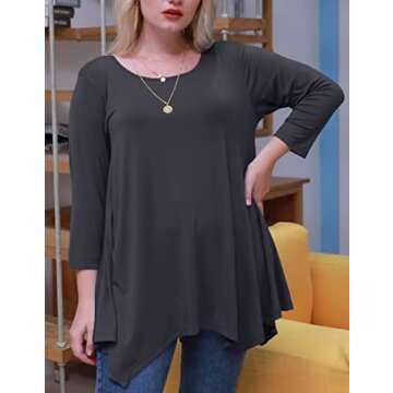 LARACE Plus Size Tops for Women 3/4 Sleeve Shirts Tunic Tops Loose Fit Basic Lady Clothes (1X, Deep ...