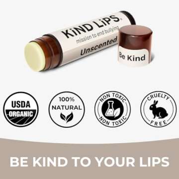 Kind Lips USDA Organic Lip Balm Unscented 3 Pack – 100% Natural, Moisturizing Lip Care with Beeswa...