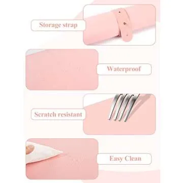 (MAT ONLY) Pink Nail Art Table Mat, Foldable Nail Art Hand Rest Pad for Nail Arm Rest Cushion, Soft Microfiber Leather Nail Mat, Manicure Pad Nail Table Pad Desk Mat for Nail Technician Salon Home