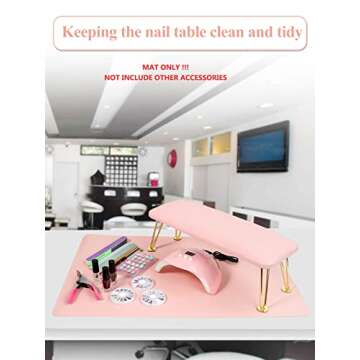 (MAT ONLY) Pink Nail Art Table Mat, Foldable Nail Art Hand Rest Pad for Nail Arm Rest Cushion, Soft Microfiber Leather Nail Mat, Manicure Pad Nail Table Pad Desk Mat for Nail Technician Salon Home