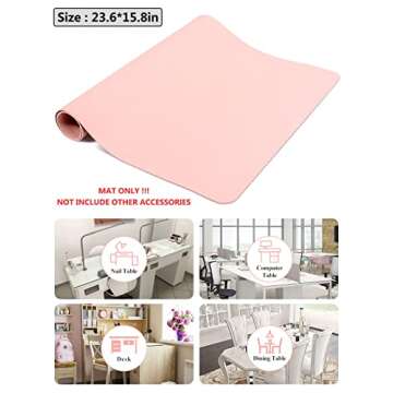 (MAT ONLY) Pink Nail Art Table Mat, Foldable Nail Art Hand Rest Pad for Nail Arm Rest Cushion, Soft Microfiber Leather Nail Mat, Manicure Pad Nail Table Pad Desk Mat for Nail Technician Salon Home