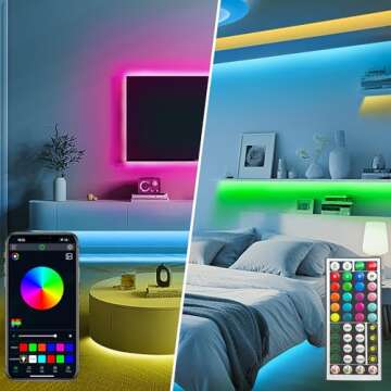 BATHEBRIGHT 5M led Lights Strip for Bedroom Smart Music Sync RGB Color Changing with App and Remote Control, Power Supply Led Strip Lights Lumiere Led for Home Party Room Decor