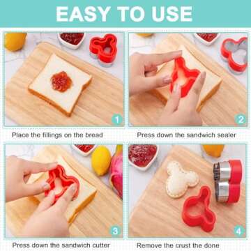 Mgee Sandwich Cutter Kit, 48 Pcs Medium Set with Mickey Mouse Dinosaur Shapes, Fruit Vegetable Cutters, Kids Forks, Bento Box Accessories