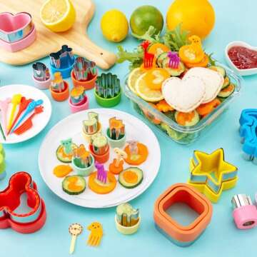 Mgee Sandwich Cutter Kit, 48 Pcs Medium Set with Mickey Mouse Dinosaur Shapes, Fruit Vegetable Cutters, Kids Forks, Bento Box Accessories