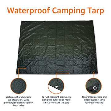 Amazon Basics Waterproof Camping Tarp, 8 Feet by 10 Feet, Dark Green