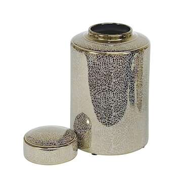 Crackle Gold Ceramic Jar - Decorative & Functional