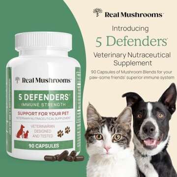 Real Mushrooms 5 Defenders for Pets (90ct) and Lions Mane for Pets (120ct) - Bundle for Immune Stren...